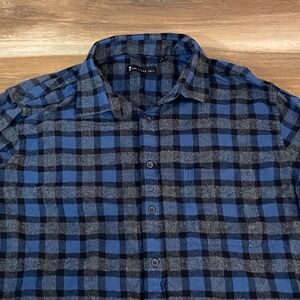 American Tall Flannel Shirt Mens Large Tall Blue Black Buffalo Plaid